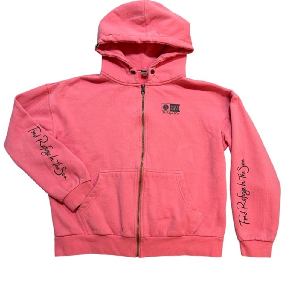 Salty Crew Pink Full-Zip Hoodie With Lettering On Sleeves